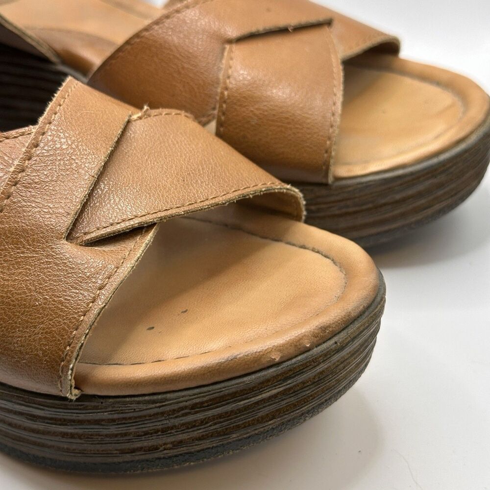 B.O.C Sandals Women Size 7M Tan Faux Leather Platform Wedge Heel Comfort Shoes - Picture 4 of 11